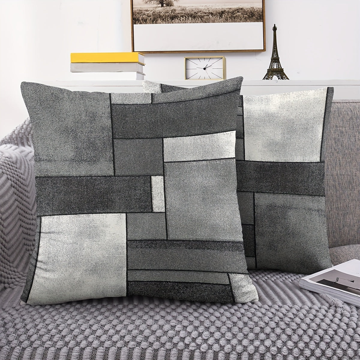 Set of 2 Modern Geometric Throw Pillow Covers, 45.72x45.72 cm, Dual-Sided Design, Soft Polyester, Zip Closure - Ideal for Living Room & Bedroom (Inserts Not Included)