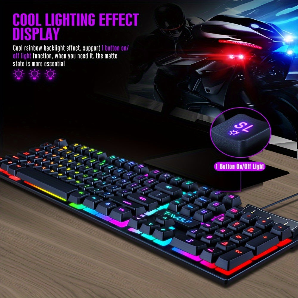 Yeaibo Ergonomic Mechanical Keyboard & Gaming Mouse Combo with LED Backlight and Laser-Carved Hollow Design for Office & Gaming, Sleek and Stylish Design.