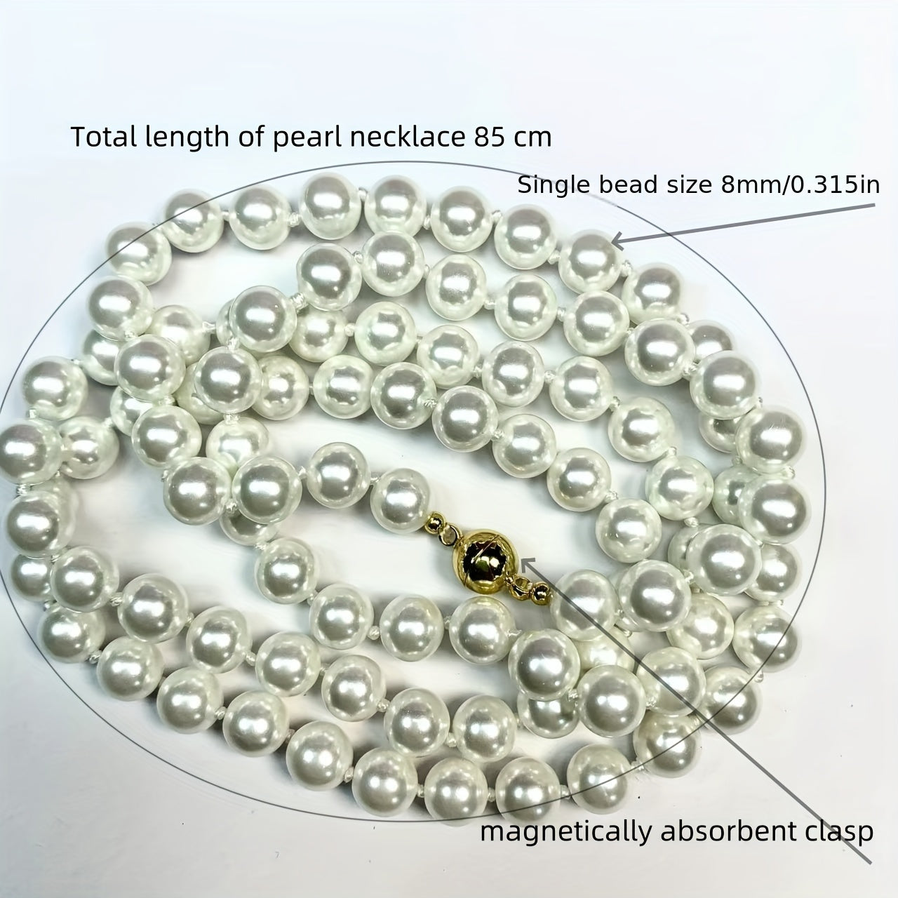 Stylish 85cm Freshwater Pearl Necklace Featuring Magnetic Clasp - Chic, Seductive Design, Sleek Pearl Strand, Perfect for Everyday or Special Occasions, Great Valentine's Day Present.