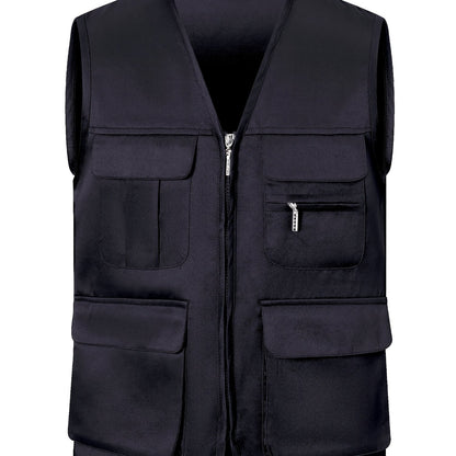 Men's breathable multi-pocket zip up vest jacket for outdoor activities.