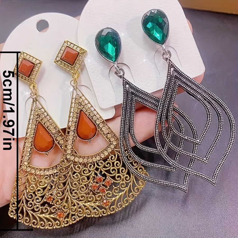 A set of 10 vintage tribal style copper alloy earrings featuring synthetic zirconia inlay, representing the August birthstone with religious symbols theme. These earrings have a copper ear needle and are non-feather, suitable for daily wear or parties.