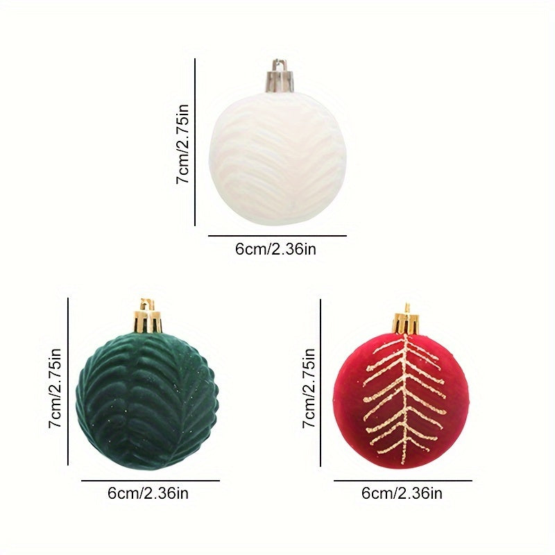 Valentine's Day plush ball ornaments in red, white, and green for decorations and parties.