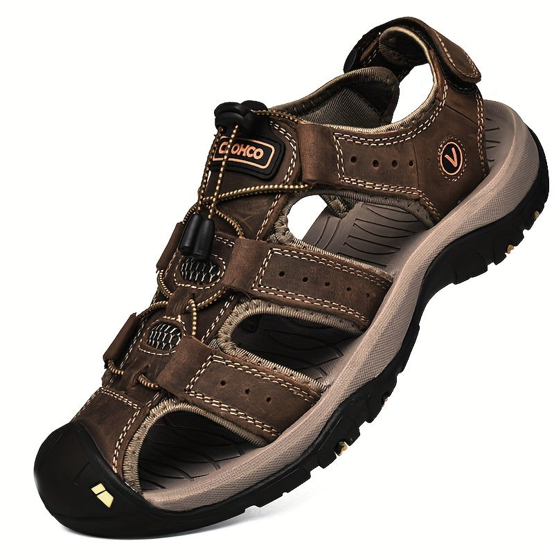 Clohoo Brand Men's Outdoor Casual Sports Sandals made with Cowhide Upper, Rubber Sole, Soft Bottom, and Breathable Comfort.