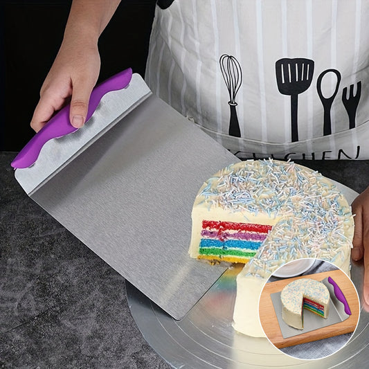 Premium stainless steel cake transfer board with silicone spatula, perfect for holiday baking, pastry, and pizza serving. Ideal for both home and professional use. Ergonomic design for professional baking aid.