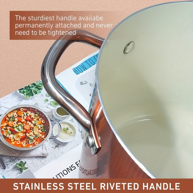 One piece of Nonstick Stock Pot, 7 Quart Soup Pasta Pot with Lid measuring 22.0cmx7.08, ideal for cooking stew, sauce, and reheating food. This versatile pot is oven safe and can be used on induction, oven, gas, and stovetops for preparing family meals.