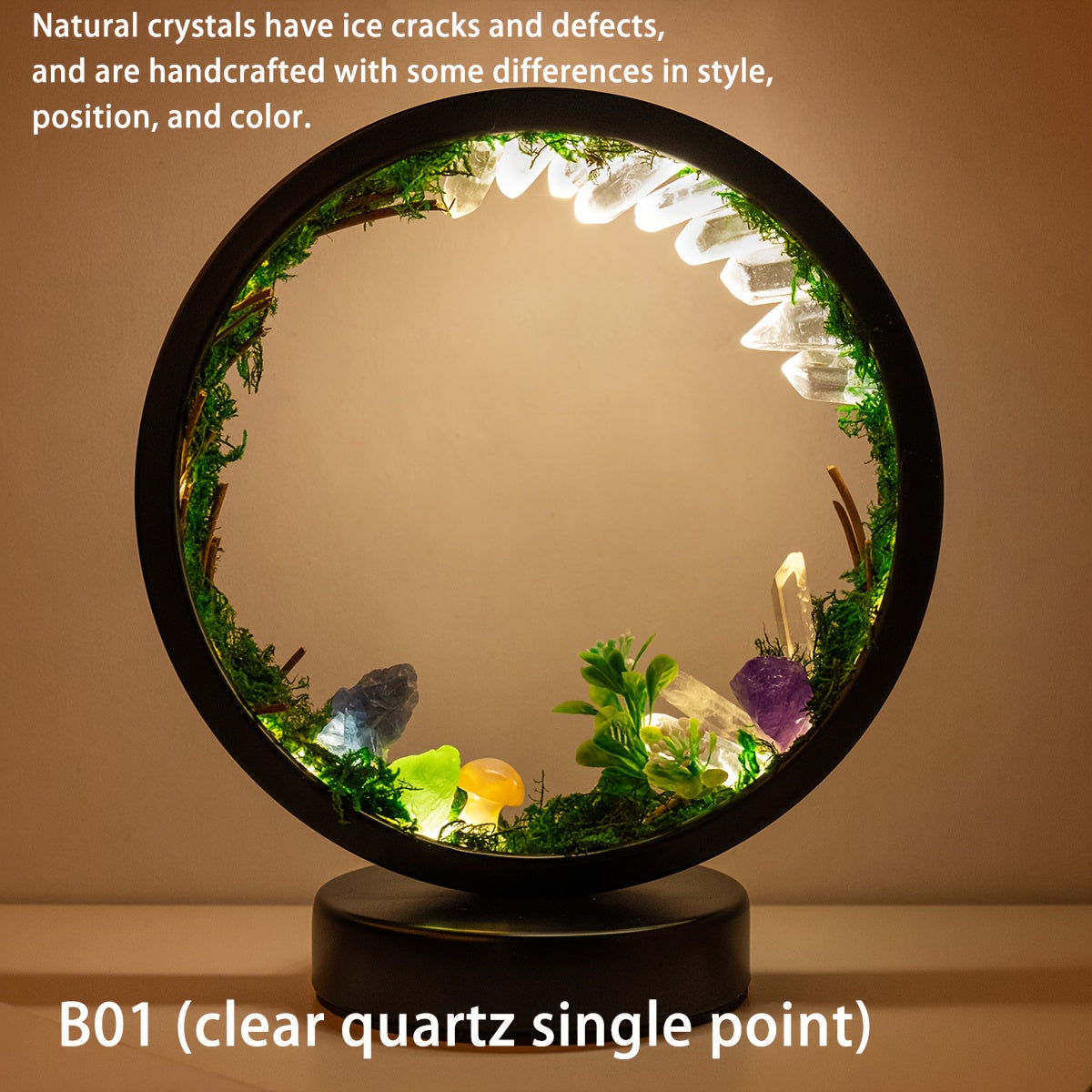 Rechargeable quartz forest nightlight for bedside or desk décor.