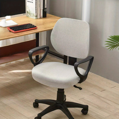 Elastic slipcover for computer dining chair, spandex material, washable and suitable for office or home decor.