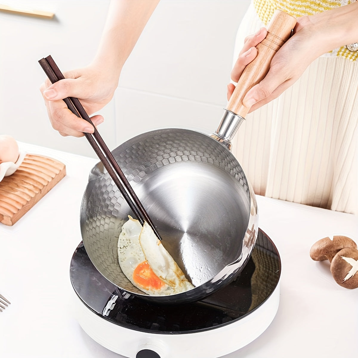 Japanese Stainless Steel Snow Pan, Household Small Milk Pan, Non-stick Pan for Food Supplements, Cooking Noodle Soup Pan, Suitable for Electromagnetic Stove, 1 Piece