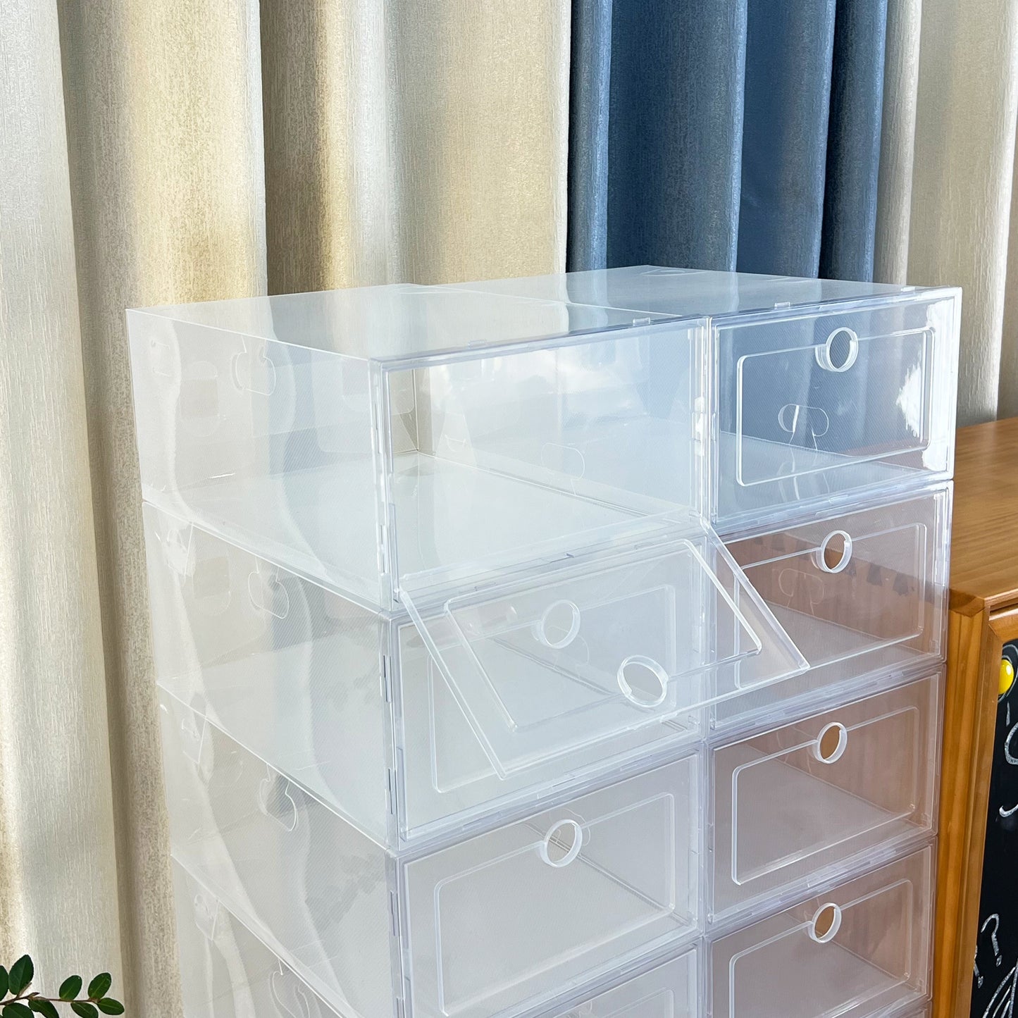 12 high-quality transparent shoe storage boxes - stackable, recyclable plastic organizer for shoes, jewelry, and watches