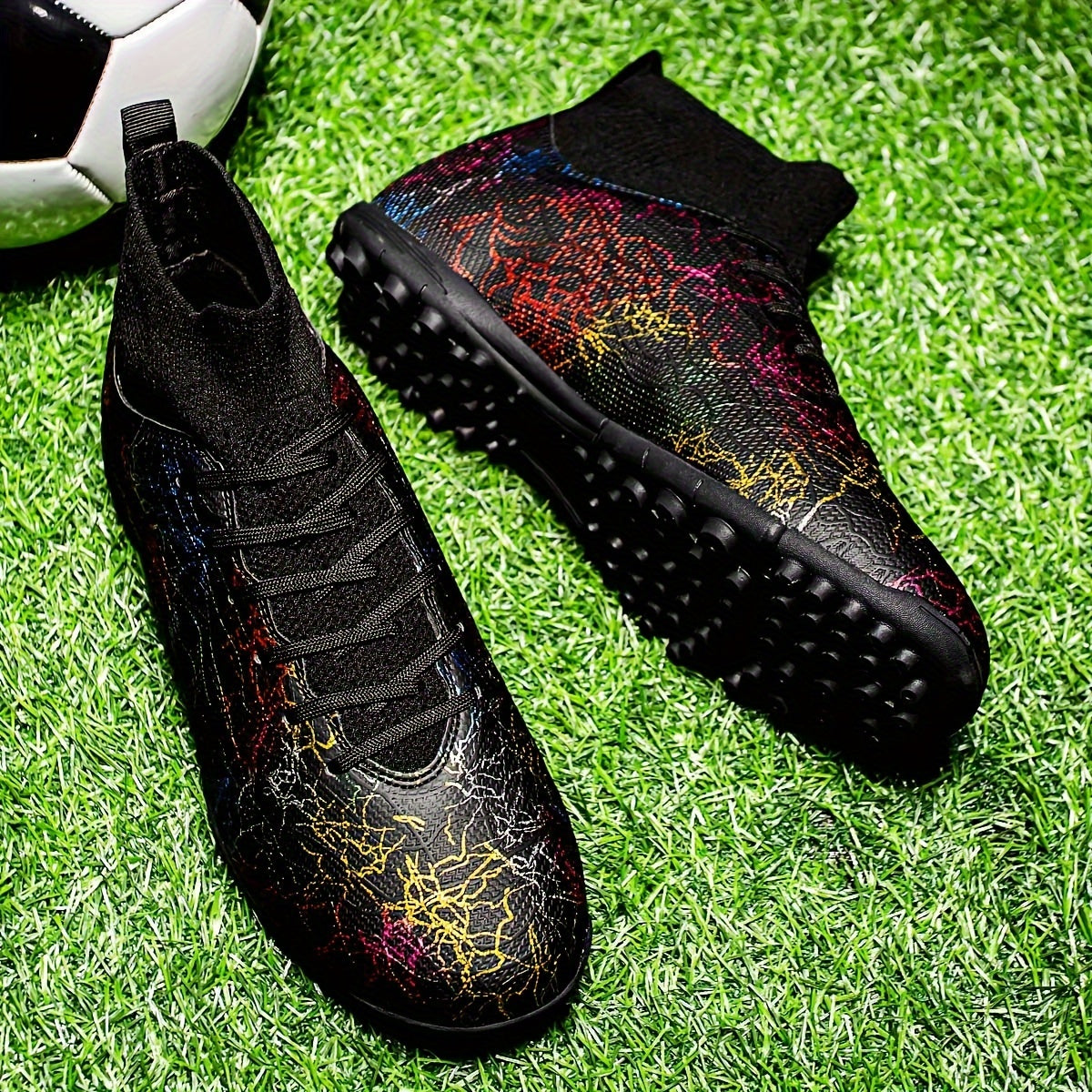 Men's turf soccer cleats with rubber sole and fabric inner material for artificial grass fields.