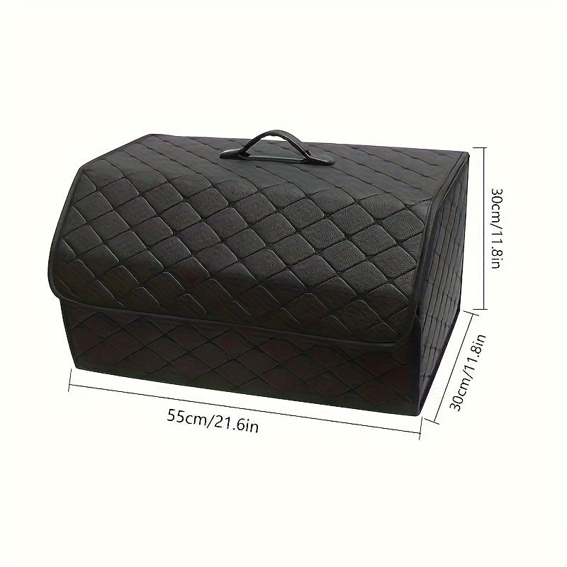 Black quilted PU leather car trunk organizer for SUV & Sedan trunks, providing durable and stylish interior storage.