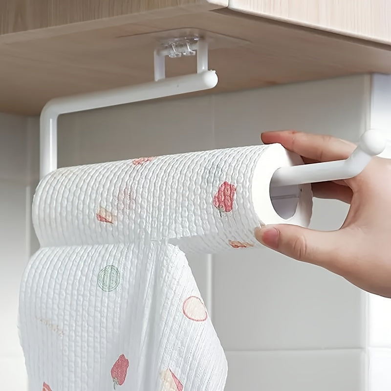 1pc Bathroom Paper Towel Holder with Punching-free Installation, Toilet Paper Roll Rack, Plastic Film and Rag Storage, Wall-mounted Towel Bar, Bathroom Storage Accessories