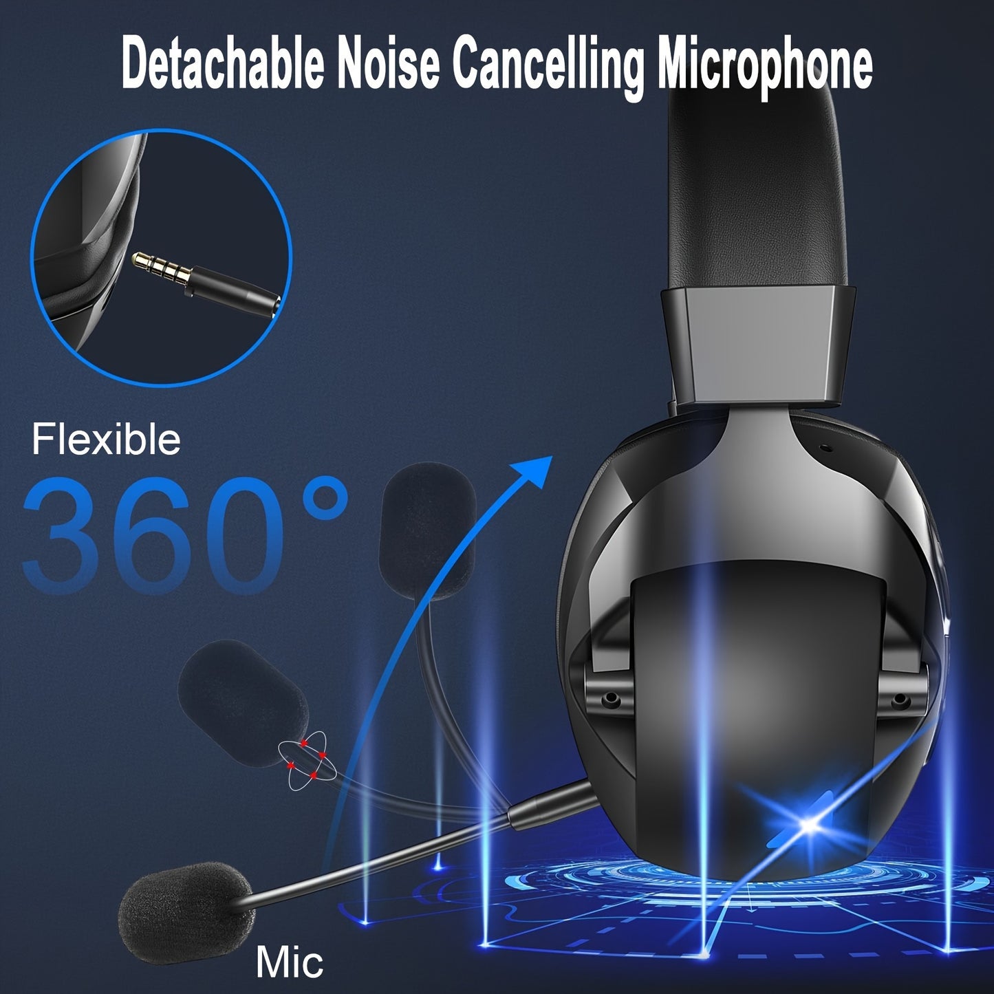 Wireless gaming headset with detachable mic, 3 connectivity modes, 1200mAh battery (48 hrs playtime), low latency & noise isolation - Ideal holiday gift.