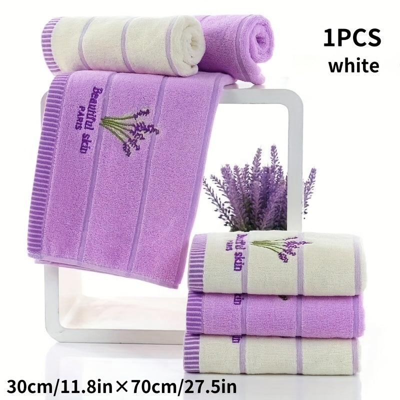 1pc Lavender embroidered cotton aromatherapy hand/face towel, size 30cm*70cm/11.8in*27.5in.