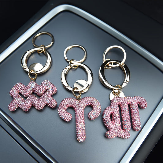 Handcrafted Resin and Metal Keychain in Chic Pink with Sparkling Rhinestones - Ideal for Adding a Touch of Glamour to Bags and Backpacks