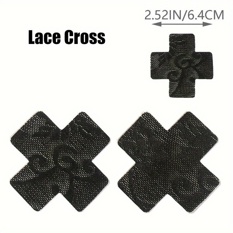 5 pairs of disposable self-adhesive nipple covers with a cross pattern design, ideal for lingerie and underwear.