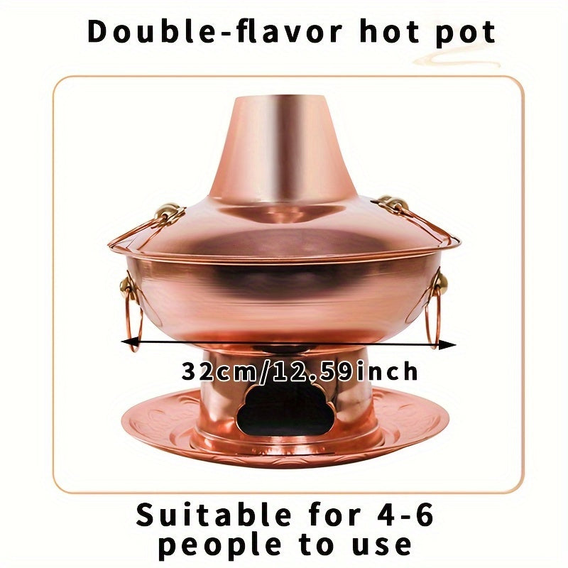 32.0cm Traditional Chinese Mandarin Duck Design Premium Pure Copper Hot Pot, Suitable for Charcoal Stove, Dishwasher Safe, Ideal for Home and Restaurant Use