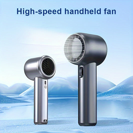 Portable handheld fan with advanced digital display, ultra-quiet operation, rapid cooling technology, customizable speeds, extended battery life, and convenient USB charging capability.