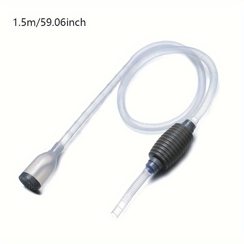 Aquarium cleaner pump with outlet valve for fish tanks, easy-to-use, manual water changer & gravel/sand cleaning tool, available in gray+white colors, 150cm/170cm length.