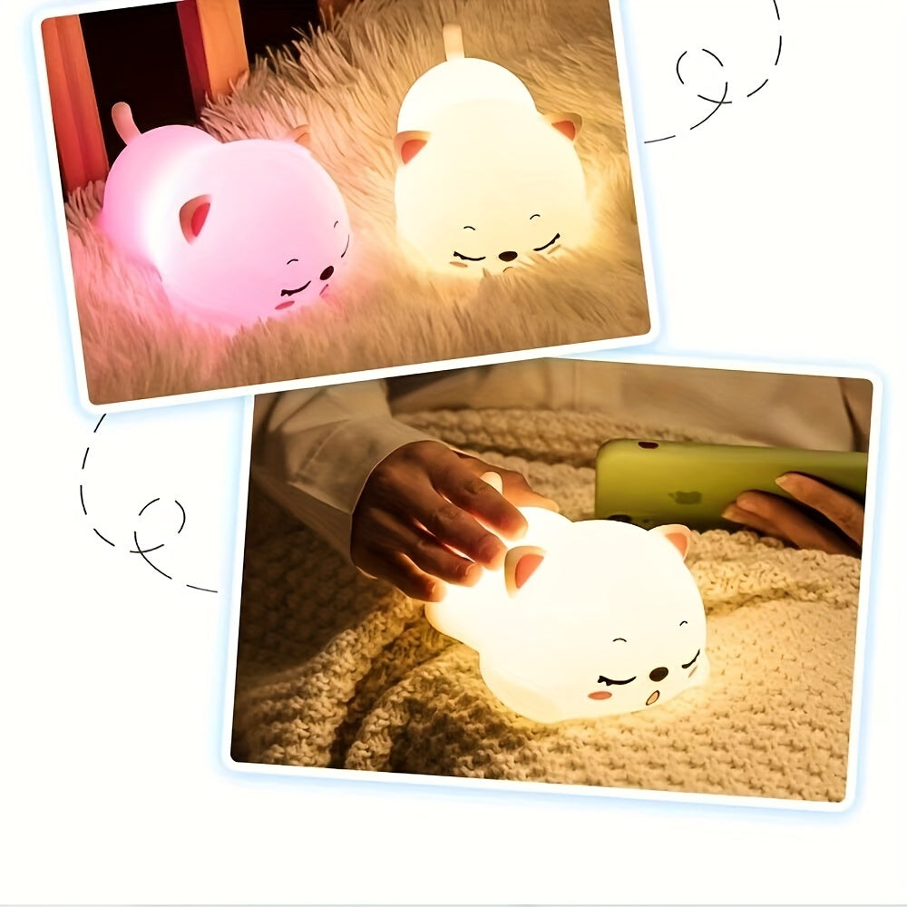 Cute LED Kitten Night Light - Rechargeable via USB, Touch-Controlled Cartoon Cat Doll Lamp Perfect for Kids' Room Decor & Relaxation