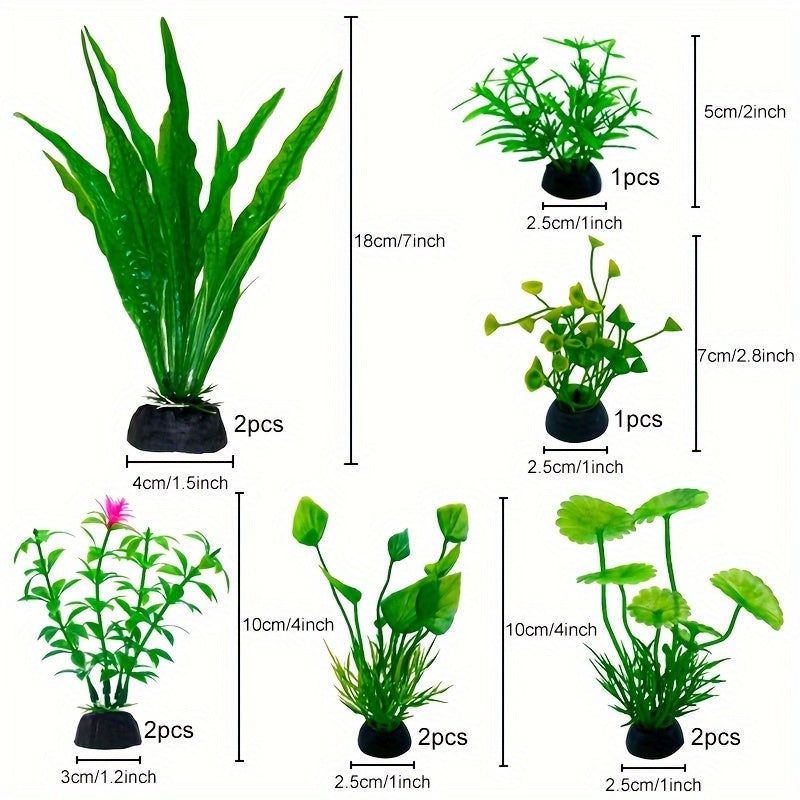 10pcs green plastic plants for fish tank decoration.