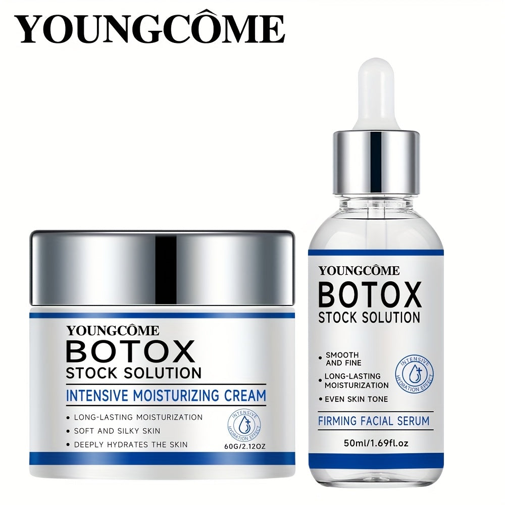 Facial firming essence and moisturizing cream set with niacinamide, hyaluronic acid, and vitamin C, for all skin types.