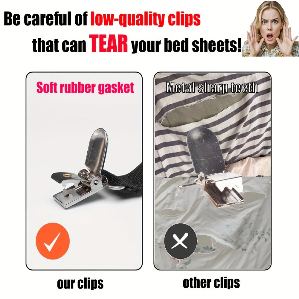 Household Bed Sheet Fixers With 8 Clips - Adjustable Elastic Clips for Sofa Bed Sheets, Tablecloths and More. Prevents Sheets from Slipping and Running.