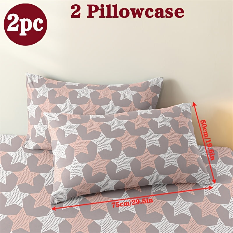 Two geometric print pillowcases made from soft and breathable polyester microfiber. These pillowcases are machine washable and feature an envelope closure for easy use. Perfect for adding a stylish touch to your home bedding, these pillowcases do not