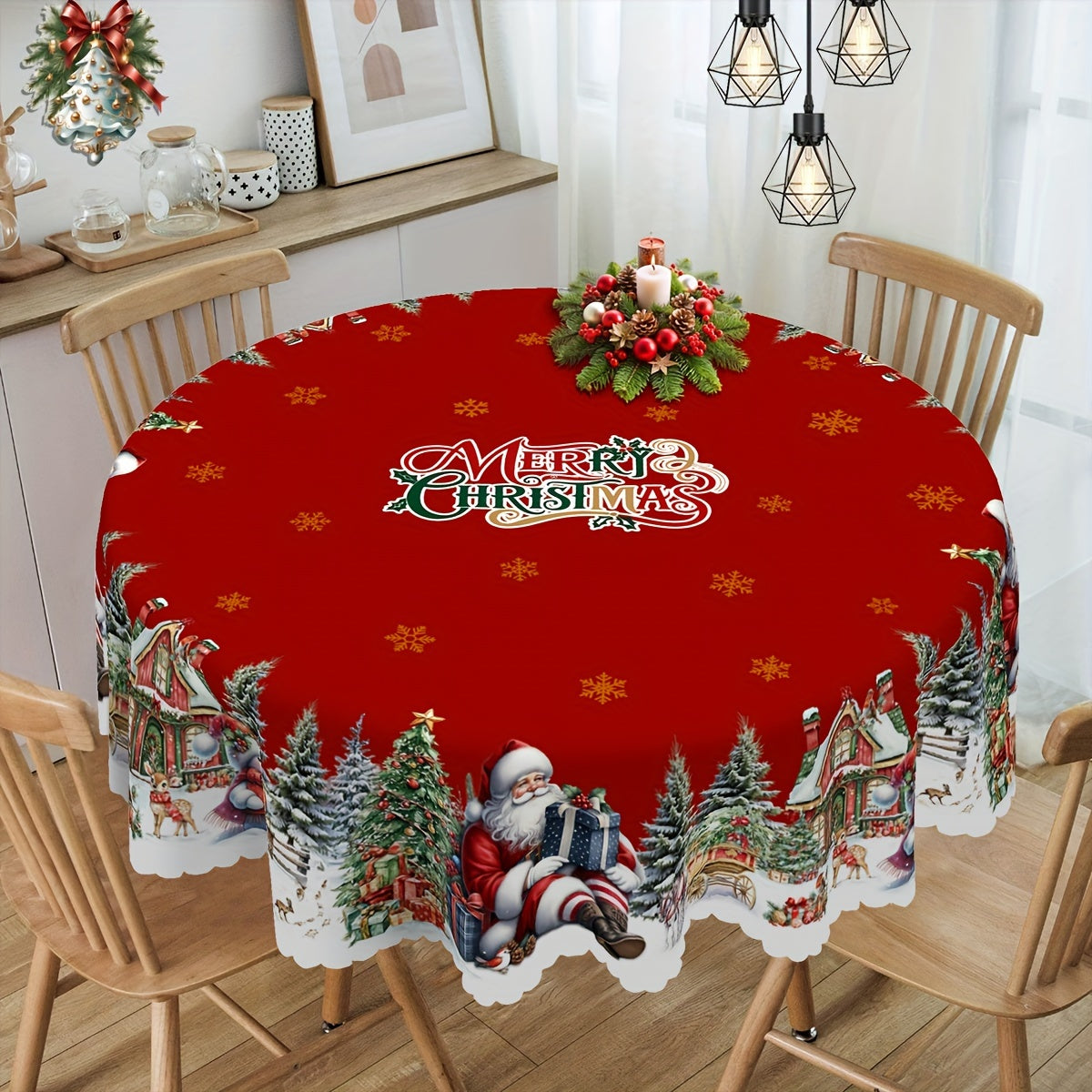 Get into the holiday spirit with our Christmas and New Year tablecloth featuring Santa Claus, Snowman, and Christmas Tree patterns. Made of durable polyester with edge embossed craft, available in 4 sizes for both round and rectangular tables. Perfect