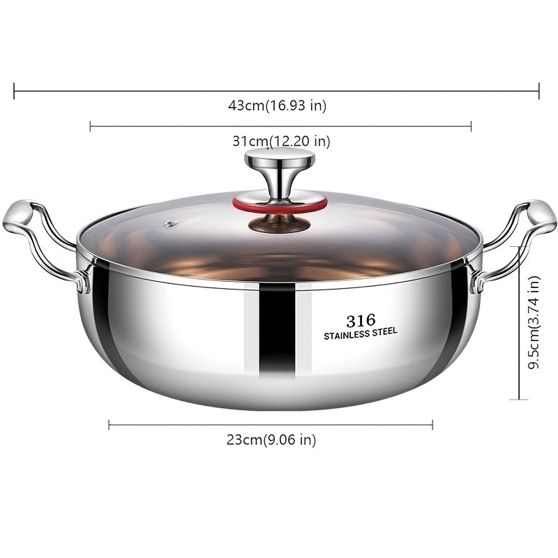 Durable Stainless Steel Hotpot with Lid - Non-Stick, Anti-Rust, 3.16L Capacity, Easy to Clean, Multi-Purpose Cooking Pot for Kitchen & Outdoor Use, Compatible with Induction & Gas Stoves, Perfect for Home & Restaurant Dining