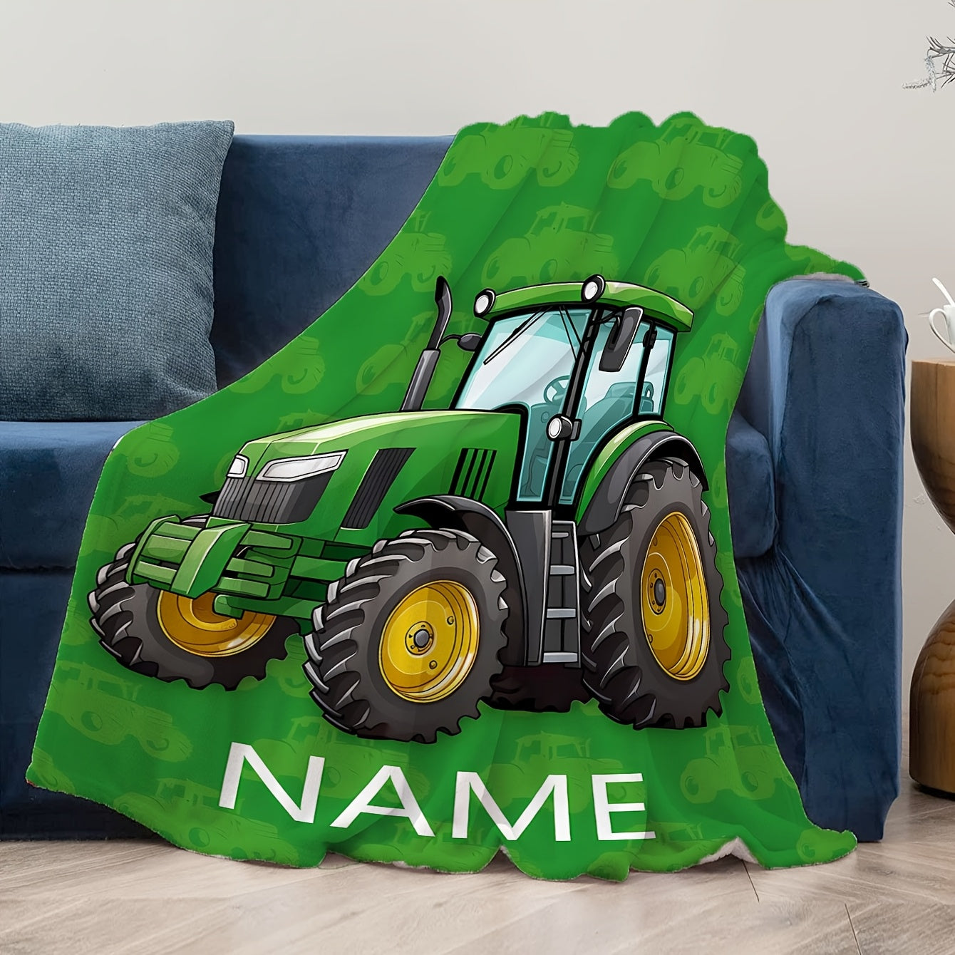 Personalized Tractor Blanket - Cozy Throw Blanket, Perfect for Gift-Giving, Couch, Bed or Living Room Décor - Allergen-Free Flannel, Double-Sided Design, Versatile for Any Season, Vibrant Digital Print, Made from 100% Polyester