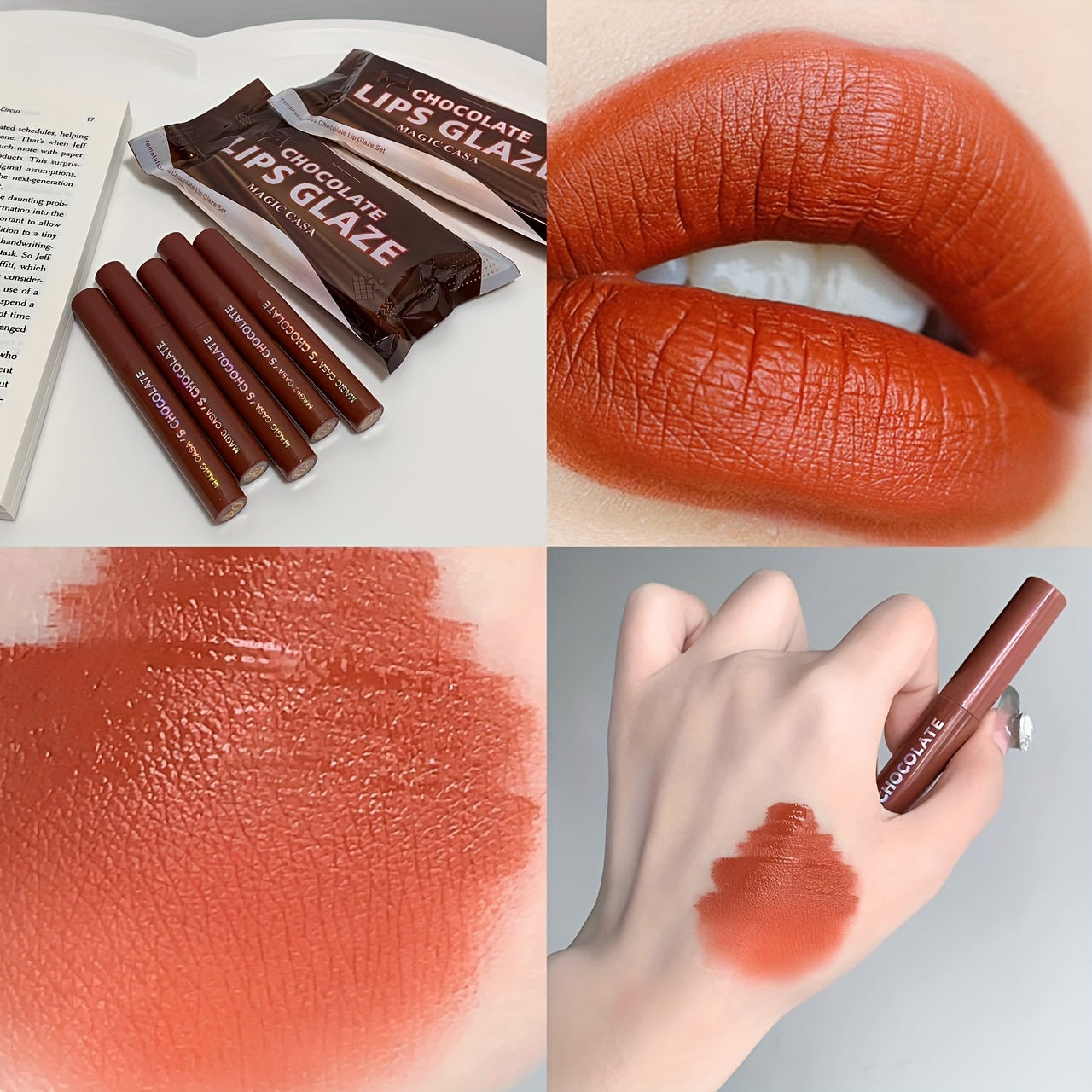 Get a 5-piece set of Lava Chocolate Lip Glaze that moisturizes and hydrates lips while giving a matte finish. This waterproof and long-lasting formula is perfect for gifting to girls.