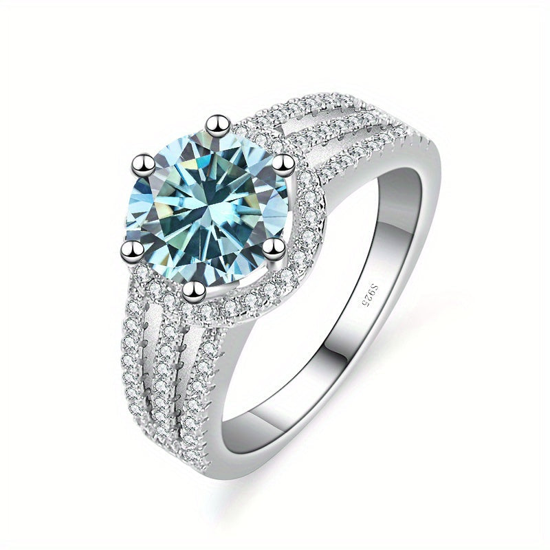 Blue Moissanite Promise Ring with Multi-color options, crafted with high-quality 925 Sterling Silver. Perfect for engagements, weddings, or as a special Christmas gift for a noble woman.