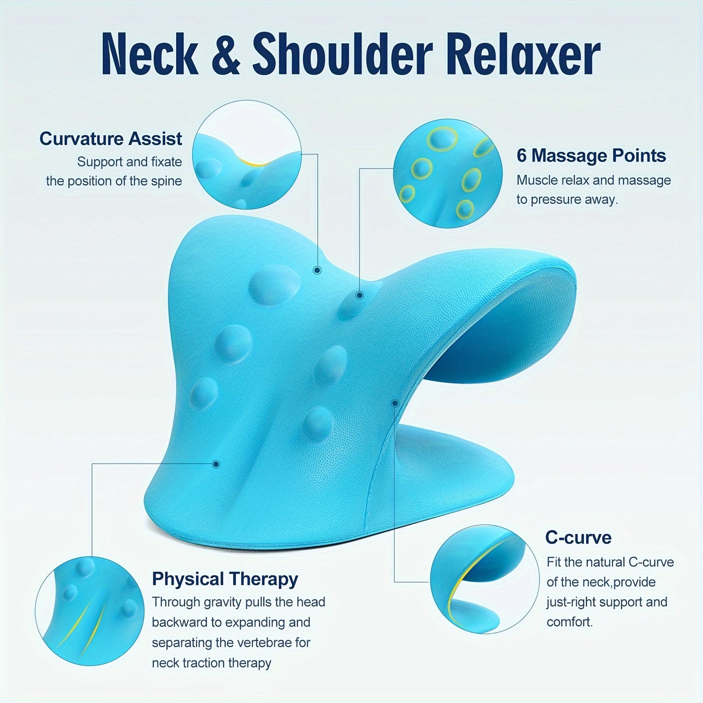 Get this EVA Neck And Shoulder Relaxer for a rejuvenating experience. This C-Shape Cervical Traction Device is perfect for neck relaxation and spine alignment. Treat yourself or a loved one to this Chiropractic Pillow Neck Stretcher Massager, it makes