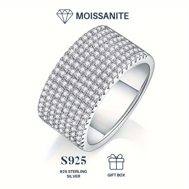 Elegant Women's Wedding Band in 925 Sterling Silver with Moissanite Stones, 15.26g total weight, featuring 177pcs of 0.006 Carat Stones. This Sparkling Ring is perfect for Engagement, Anniversaries, Parties, and Formal Occasions.