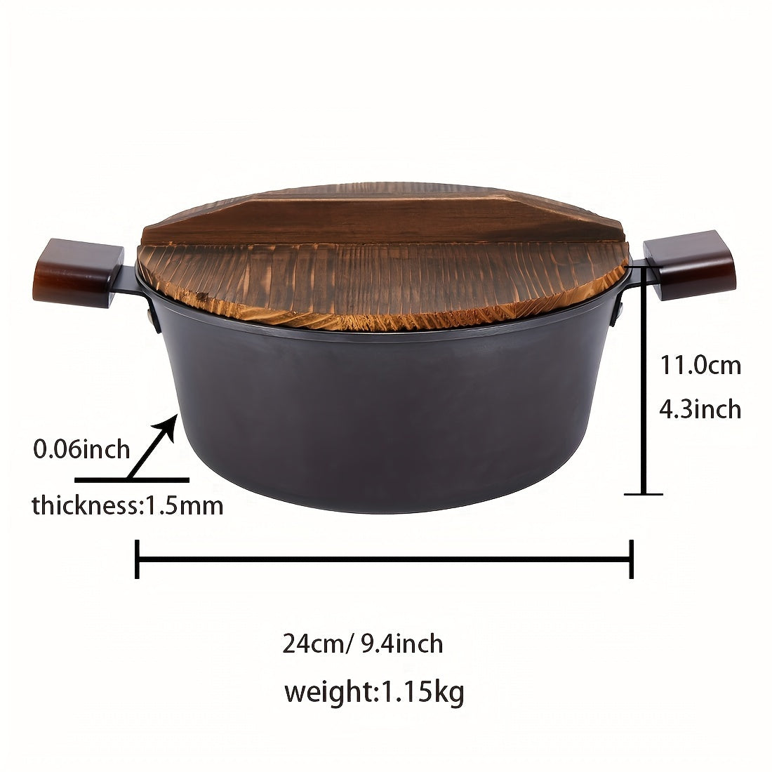 Vintage Kitchen Three-piece Set includes a 32cm Wok, 24cm Soup Pot, and 24cm Frying Pan. Set comes with 2 Charcoal Burning Wooden Covers, made from Original Cast Iron with Charcoal Burning Wooden Handles. Features Non-stick Layer Technology and an