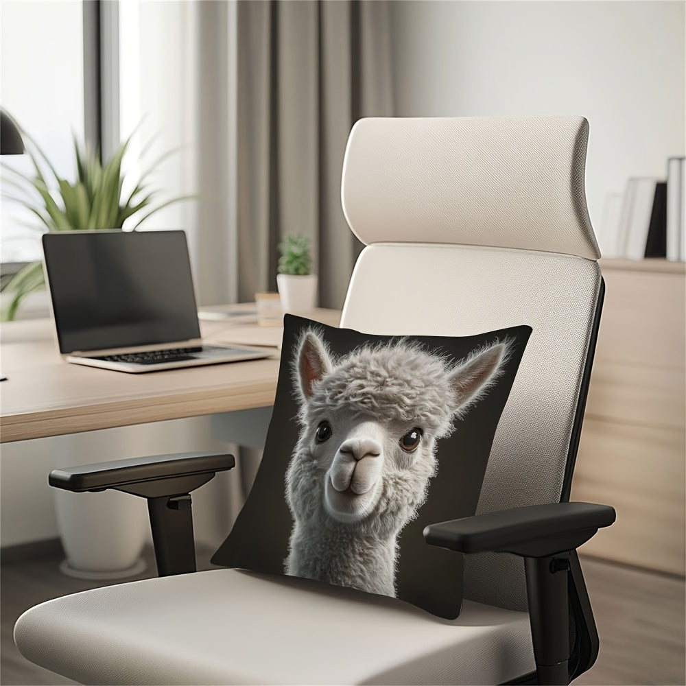 Soft Christmas Pillow Cover featuring an Alpaca Portrait, Double-Sided Print, Hidden Zipper, Perfect for Winter, Valentine's, Easter, Office, Home, Sofa, and Living Room Decor. No insert included. Adorable Square-Shaped Cute Pillow to add a touch of