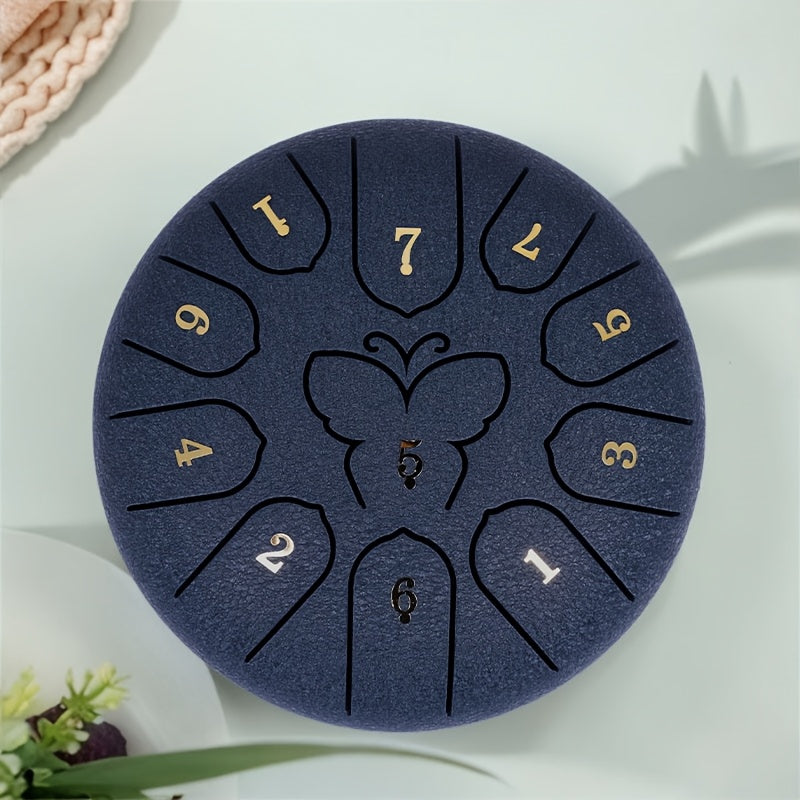 Steel Tongue Drum with 11 Notes, 15.24 cm for Sound Healing and Meditation, includes Carry Bag, Music Book, Sticks, and Accessories.