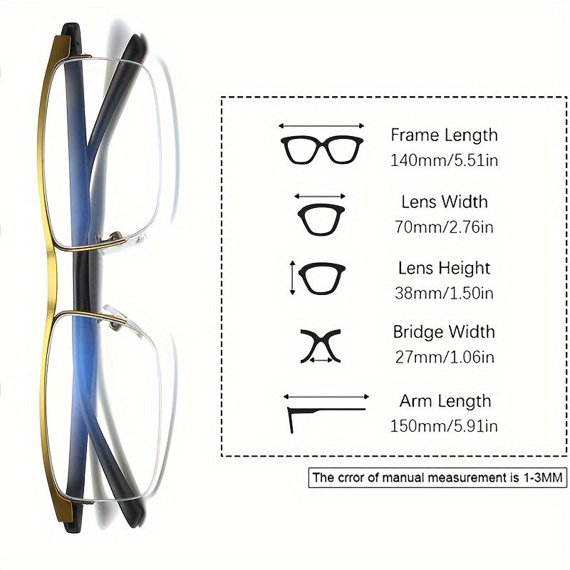 Automatic dual-purpose multi-focus reading glasses for men and women with anti-blue light technology and half-frame design.