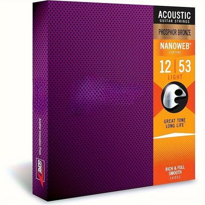 Elixir Strings, Acoustic Guitar Strings, 80/20 Bronze with NANOWEB Coating, Longest-Lasting Bright and Focused Tone, Comfortable Feel, 6 String Set, Light 12-53