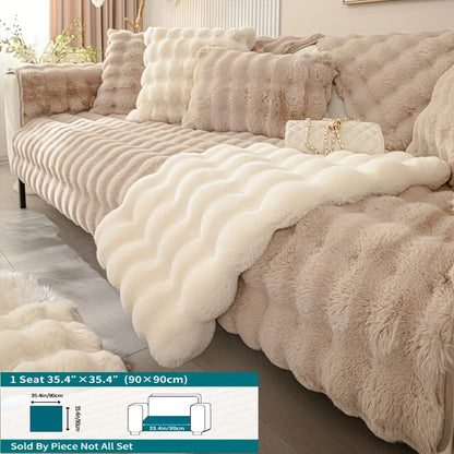 Winter plush sofa cover, anti-slip, dustproof slipcover for couch in living room, office, bedroom, home decor.