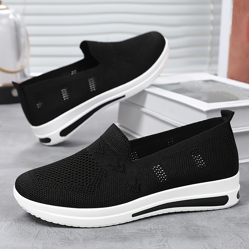 Women's lightweight, breathable flat shoes with air cushion support and slip-on design in solid colors. Stylish and comfortable for spring and autumn.