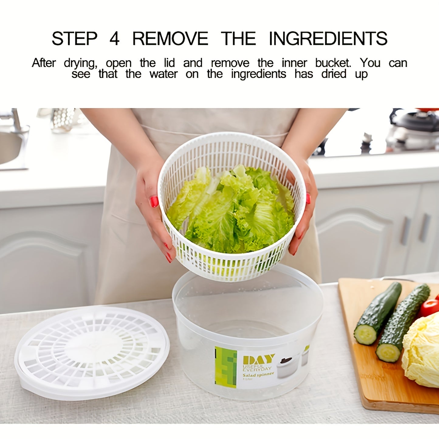 1pc Kitchen tool that is a multi-functional PP salad spinner, colander basket, and drainer measuring 24.51cm. No-power required for quick and healthy preparation of fruits and vegetables.