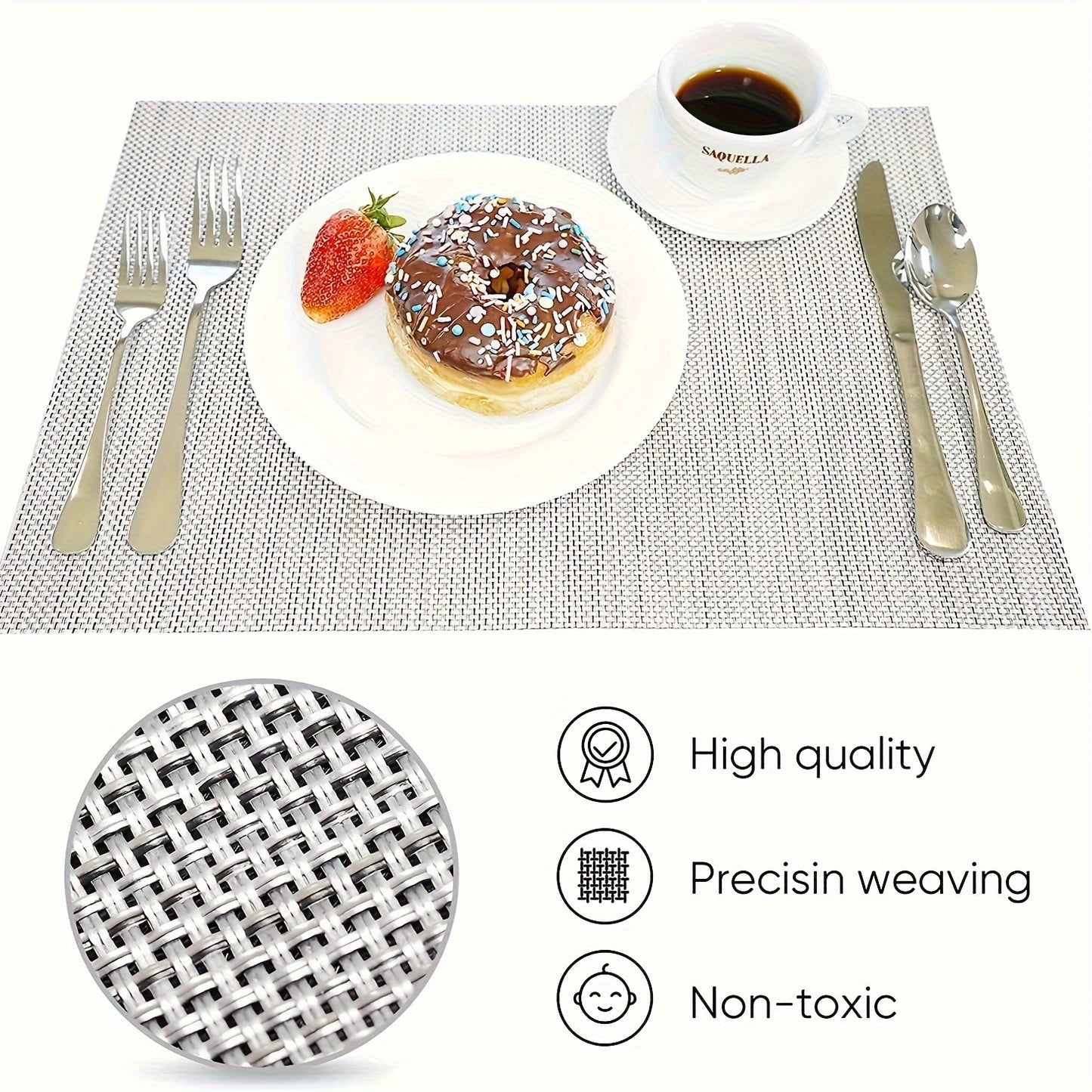 ZIRAN Placemats Set of 4, Washable Vinyl Mats for Dining Table, Durable PVC Weave, Indoor/Outdoor, Caramel Color