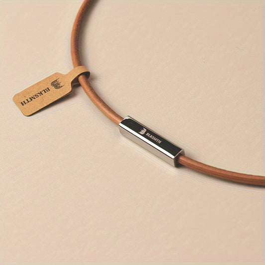 Chic and unique fashion accessory for women - Minimalist square necklace with magnetic clasp, crafted from titanium steel and genuine leather cord. Perfect for the fashion-forward woman in the BLKSMTH Clavicle fashion niche.