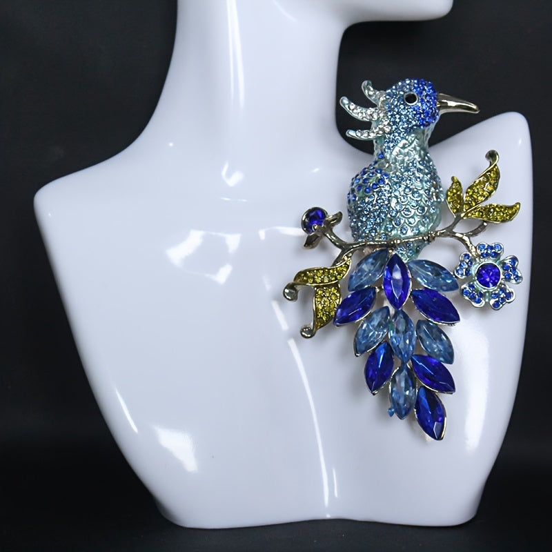 Retro-style alloy electroplated hand-painted bird brooch adorned with luxurious sparkling rhinestones, perfect for women's coat accessories.