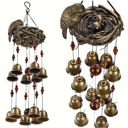 Wind chime with 12 bird bells, ideal gift for mother's love, garden decoration in bronze finish.