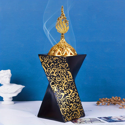 Stylish metal-lid incense burner for bedroom décor - resin crafted accent.