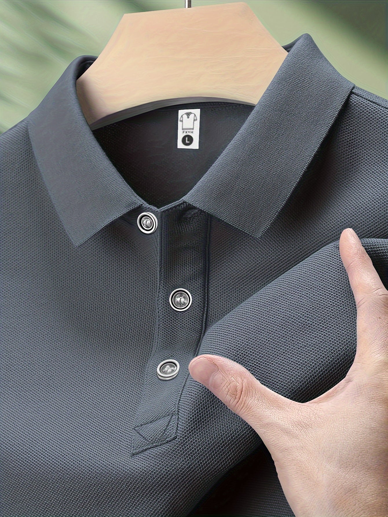 Classic blue men's shirt made of comfortable polyester, perfect for summer activities, machine washable.