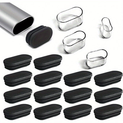 Protect your table and desk feet with our set of 10/20pcs Oval Chair Leg Caps. These black rubber end covers feature transparent windows and are great for non-electric pipe end caps.